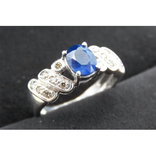 451 - Tanzanite Centre Stone Ring Set in 14 Carat White Gold with Diamonds Set to Shoulder Ring Size Q