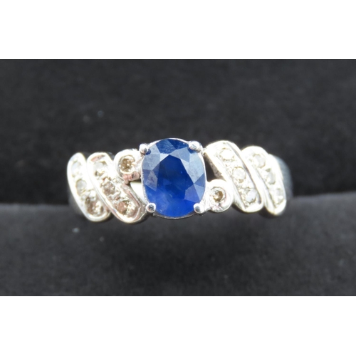 451 - Tanzanite Centre Stone Ring Set in 14 Carat White Gold with Diamonds Set to Shoulder Ring Size Q