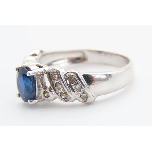 451 - Tanzanite Centre Stone Ring Set in 14 Carat White Gold with Diamonds Set to Shoulder Ring Size Q