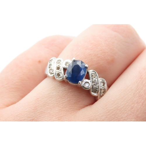 451 - Tanzanite Centre Stone Ring Set in 14 Carat White Gold with Diamonds Set to Shoulder Ring Size Q