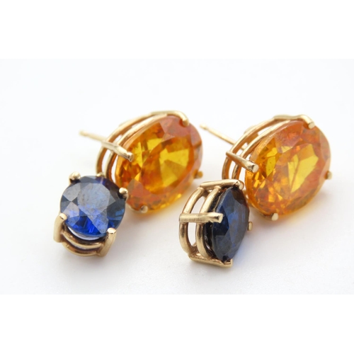 453 - Pair of Citrine and Sapphire Earrings Mounted in 14 Carat Yellow Gold 2.5cm Drop