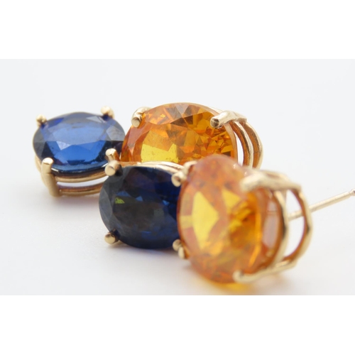 453 - Pair of Citrine and Sapphire Earrings Mounted in 14 Carat Yellow Gold 2.5cm Drop