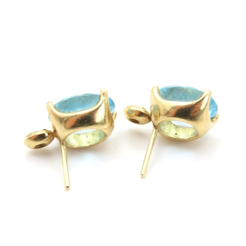 454 - Pair of 14 Carat Yellow Gold Aquamarine and Diamond Set Earrings 1.5cm High