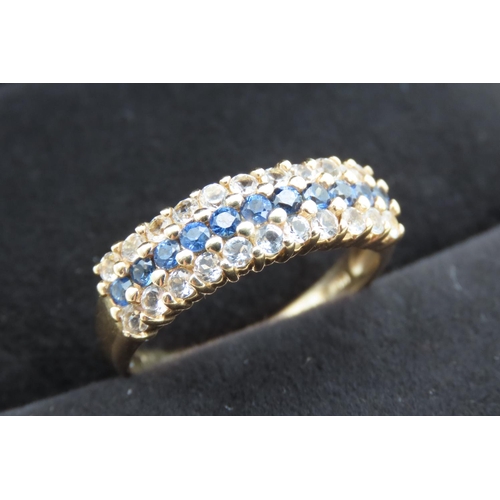 455 - Three Row Diamond and Sapphire Ring Set in 14 Carat Yellow Gold Ring Size S and a Half