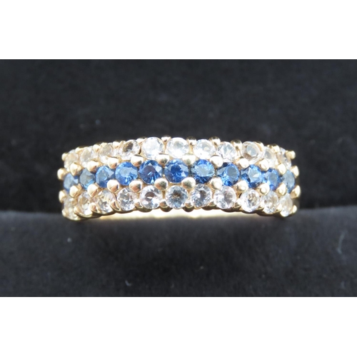 455 - Three Row Diamond and Sapphire Ring Set in 14 Carat Yellow Gold Ring Size S and a Half