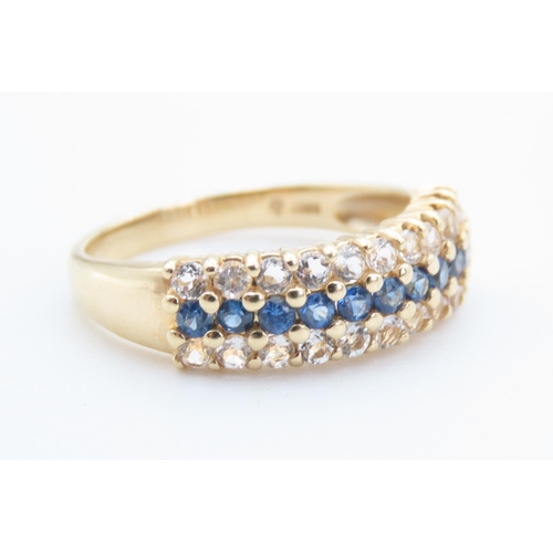 455 - Three Row Diamond and Sapphire Ring Set in 14 Carat Yellow Gold Ring Size S and a Half