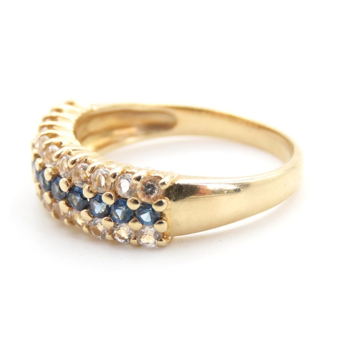 455 - Three Row Diamond and Sapphire Ring Set in 14 Carat Yellow Gold Ring Size S and a Half