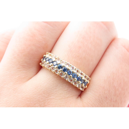 455 - Three Row Diamond and Sapphire Ring Set in 14 Carat Yellow Gold Ring Size S and a Half