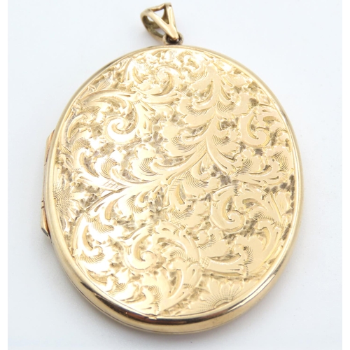 456 - Large 9 Carat Yellow Gold Locket Pendant with Floral Cut Design 5cm High