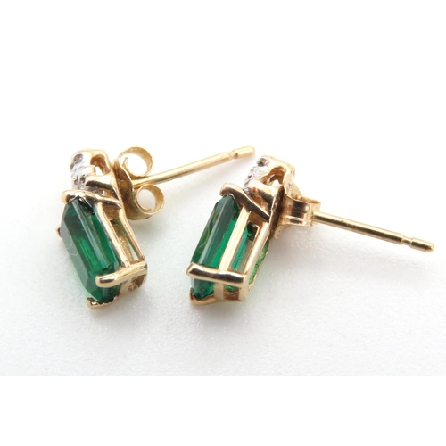 458 - Pair of 9 Carat Yellow Gold Emerald and Diamond Set Earrings