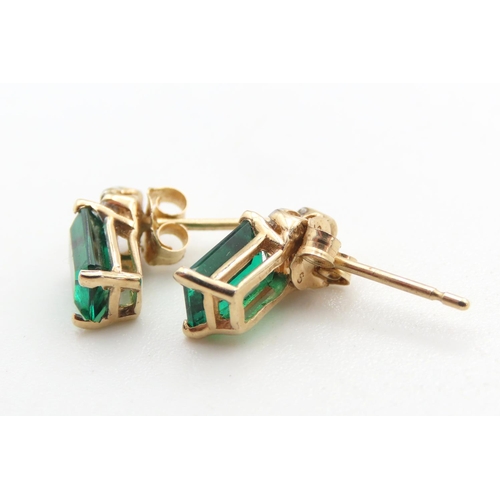 458 - Pair of 9 Carat Yellow Gold Emerald and Diamond Set Earrings