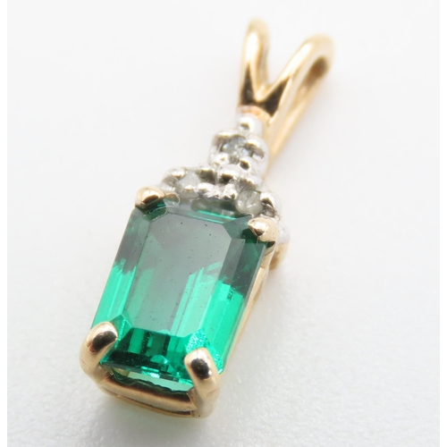 459 - 9 Carat Yellow Gold Emerald and Diamond Set Pendant