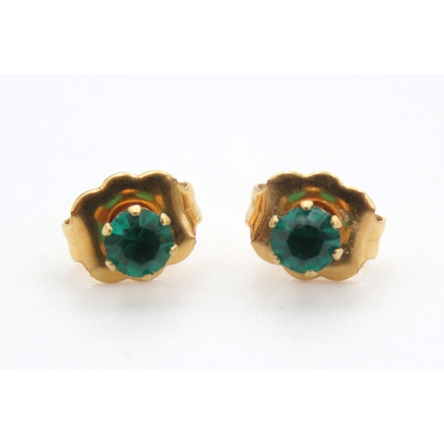 Pair of 9 Carat Yellow Gold Emerald Set Stud Earrings