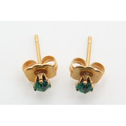 460 - Pair of 9 Carat Yellow Gold Emerald Set Stud Earrings