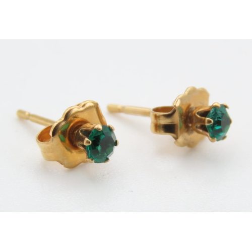 460 - Pair of 9 Carat Yellow Gold Emerald Set Stud Earrings