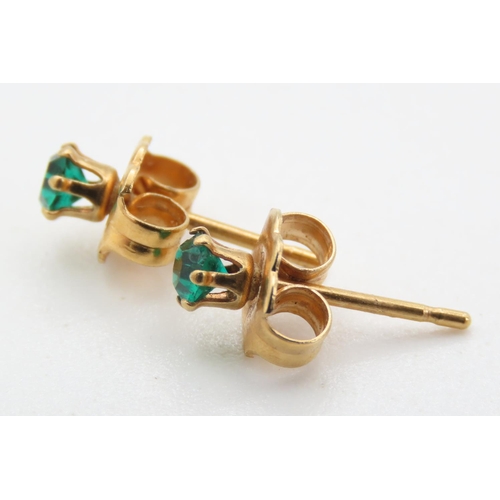 460 - Pair of 9 Carat Yellow Gold Emerald Set Stud Earrings