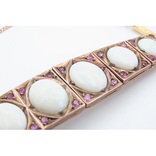 462 - Seven Stone Opal and Ruby Bracelet Set in Filled Gold Further Set on 14 Carat Yellow Gold Bracelet 1... 