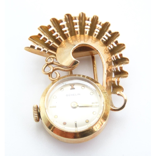 Unusual Form 14 Carat Yellow Gold GUBELIN Clip Watch 4cm High
