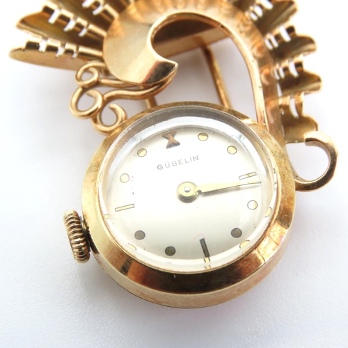 463 - Unusual Form 14 Carat Yellow Gold GUBELIN Clip Watch 4cm High