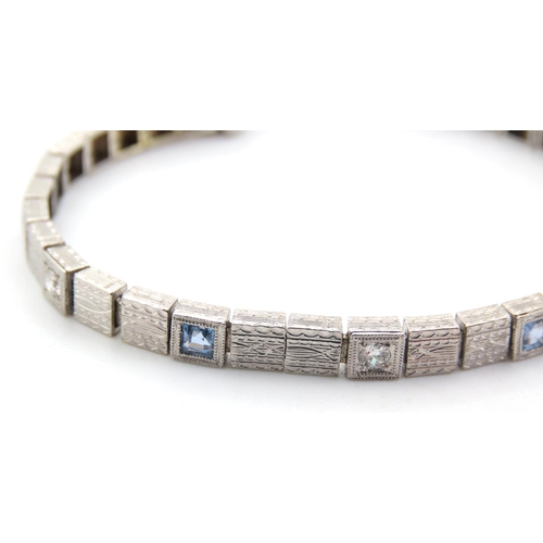 465 - Seven Stone Sapphire and Diamond Set Bracelet Mounted in 14 Carat White Gold 16.5cm Long