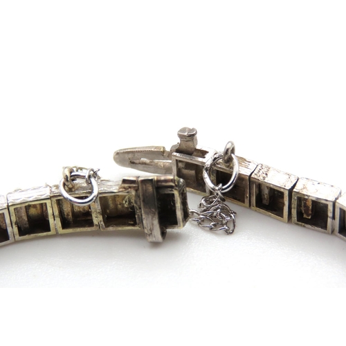 465 - Seven Stone Sapphire and Diamond Set Bracelet Mounted in 14 Carat White Gold 16.5cm Long