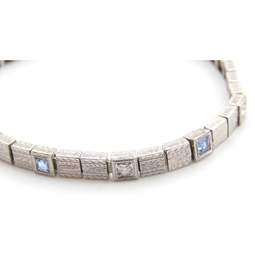 465 - Seven Stone Sapphire and Diamond Set Bracelet Mounted in 14 Carat White Gold 16.5cm Long