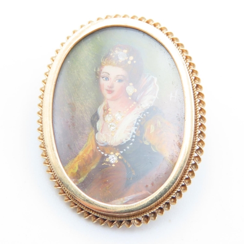 466 - Miniature Painting Brooch or Pendant Set in 9 Carat Yellow Gold 3cm High