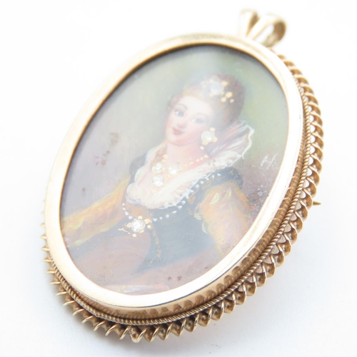 466 - Miniature Painting Brooch or Pendant Set in 9 Carat Yellow Gold 3cm High