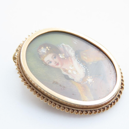 466 - Miniature Painting Brooch or Pendant Set in 9 Carat Yellow Gold 3cm High