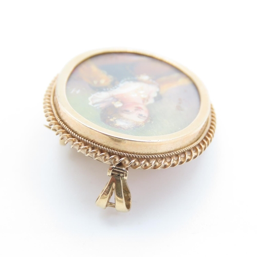 466 - Miniature Painting Brooch or Pendant Set in 9 Carat Yellow Gold 3cm High