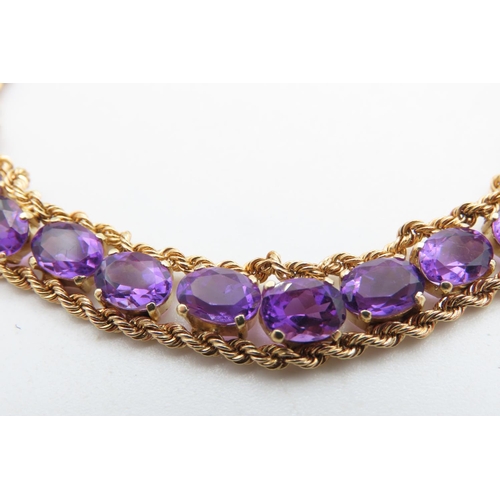 Amethyst Set Bracelet Mounted in 14 Carat Yellow Gold with Rope Chain ...