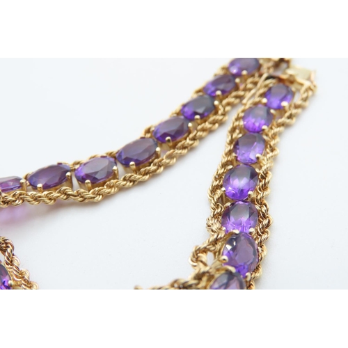 467 - Amethyst Set Bracelet Mounted in 14 Carat Yellow Gold with Rope Chain Detailing 17.5cm Long