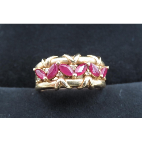 469 - Six Stone Ruby Set Ring with Unusual Design Set in 14 Carat Yellow Gold Ring Size N