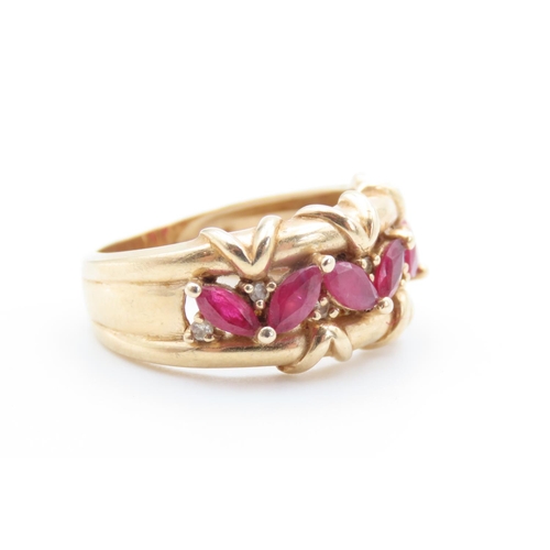 469 - Six Stone Ruby Set Ring with Unusual Design Set in 14 Carat Yellow Gold Ring Size N