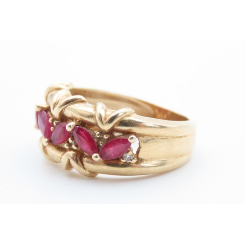 469 - Six Stone Ruby Set Ring with Unusual Design Set in 14 Carat Yellow Gold Ring Size N