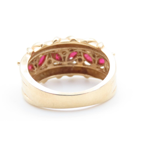 469 - Six Stone Ruby Set Ring with Unusual Design Set in 14 Carat Yellow Gold Ring Size N