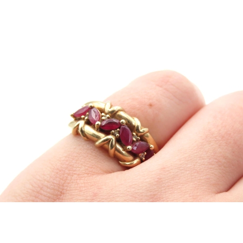 469 - Six Stone Ruby Set Ring with Unusual Design Set in 14 Carat Yellow Gold Ring Size N