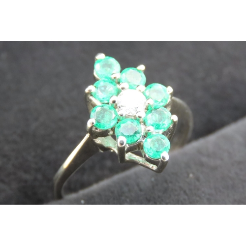 470 - Diamond and Eight Stone Emerald Set Ring Mounted on 9 Carat White Gold Ring Size L