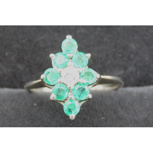 470 - Diamond and Eight Stone Emerald Set Ring Mounted on 9 Carat White Gold Ring Size L