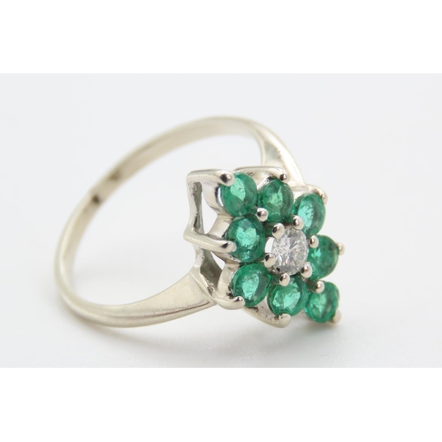 470 - Diamond and Eight Stone Emerald Set Ring Mounted on 9 Carat White Gold Ring Size L