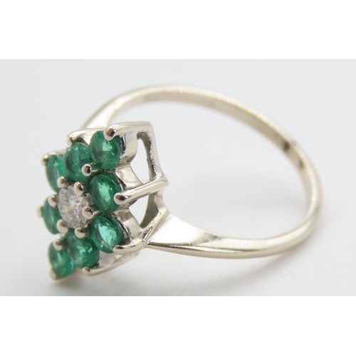 470 - Diamond and Eight Stone Emerald Set Ring Mounted on 9 Carat White Gold Ring Size L