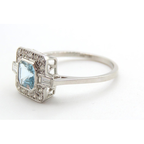 472 - Aquamarine and Diamond Set Ladies Cluster Ring Mounted in 18 Carat White Gold Ring Size O