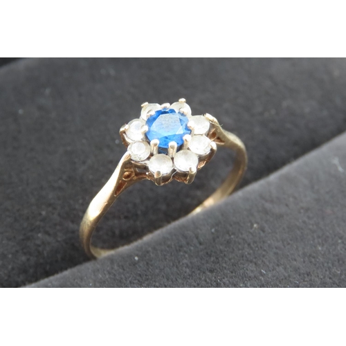 474 - 9 Carat Yellow Gold Gemstone Set Daisy Motif Ring Size R