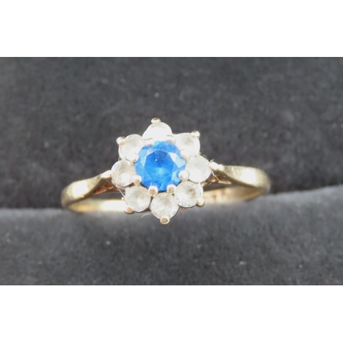 474 - 9 Carat Yellow Gold Gemstone Set Daisy Motif Ring Size R