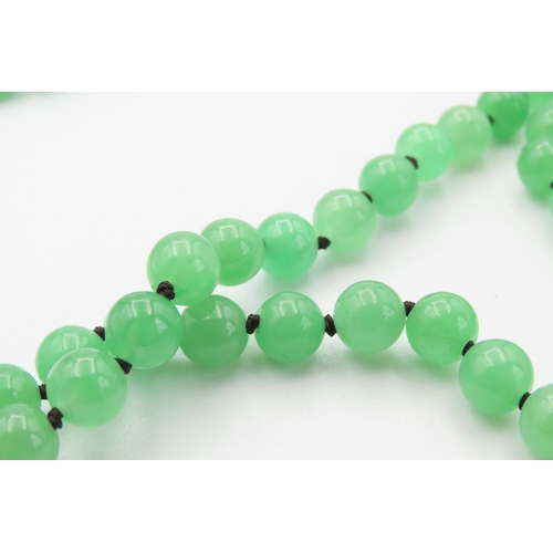 475 - Two Row Jade Bead Necklace with 14 Carat White Gold Sapphire Set Clasp