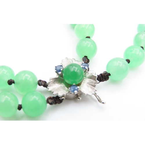 475 - Two Row Jade Bead Necklace with 14 Carat White Gold Sapphire Set Clasp