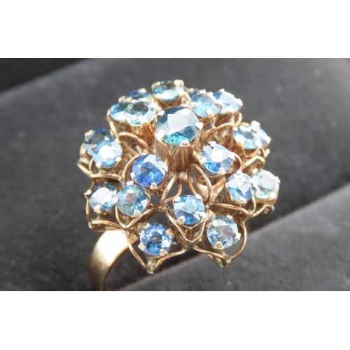 Attractively Detailed Sapphire Cluster Ring Set in 18 Carat Yellow Gold Ring Size M