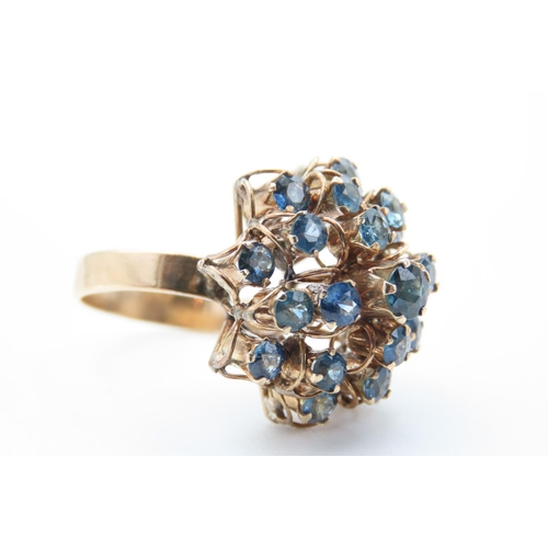 477 - Attractively Detailed Sapphire Cluster Ring Set in 18 Carat Yellow Gold Ring Size M