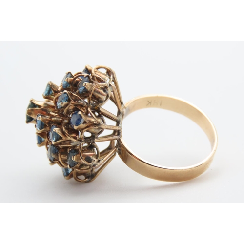 477 - Attractively Detailed Sapphire Cluster Ring Set in 18 Carat Yellow Gold Ring Size M