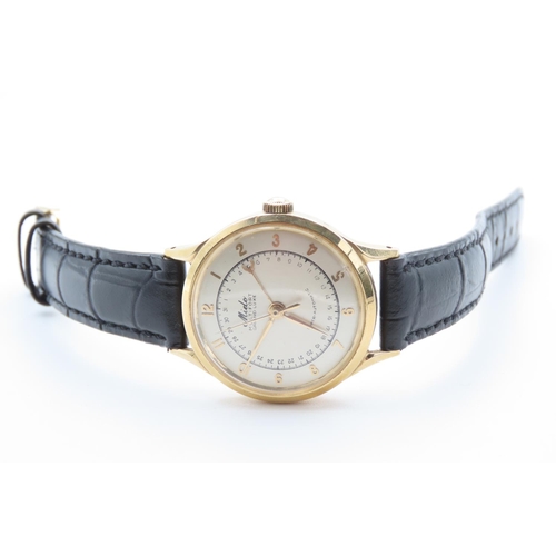 479 - Mido 18 Carat Yellow Gold Cased Watch with Black Leather Strap